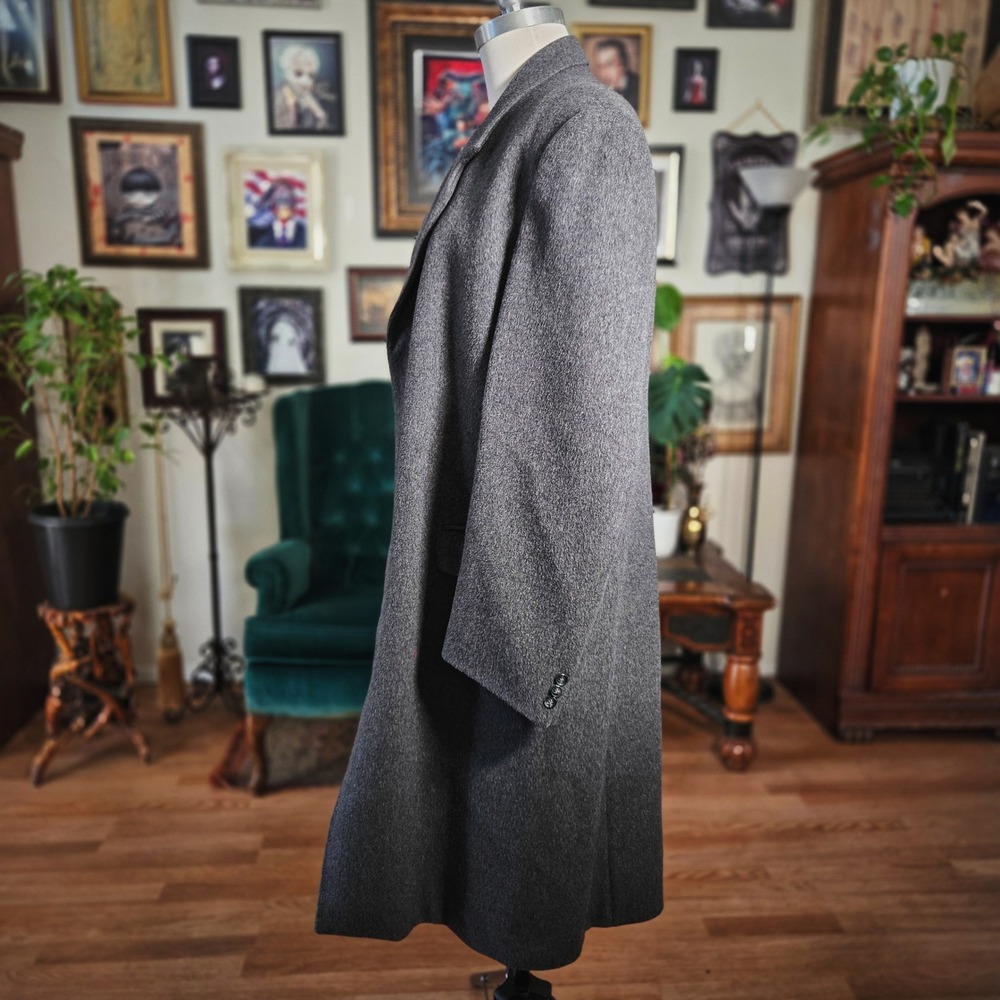 Kindler Trench Coat Overcoat Vintage 90s Gray Wool Cashmere England Long Mens L - Picture 5 of 8